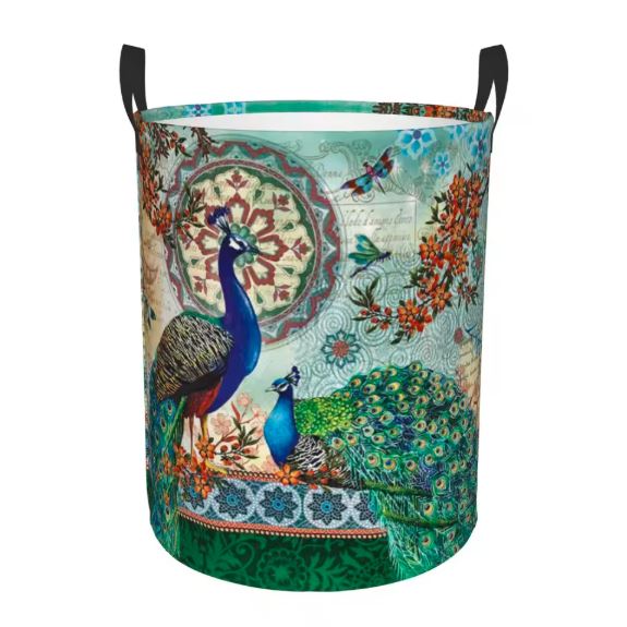 peacock print laundry hamper