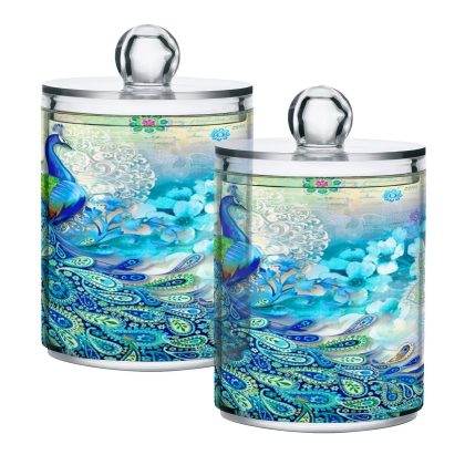 qtips holder peacock pattern print