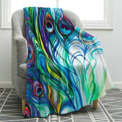 peacock throw blanket design blue white