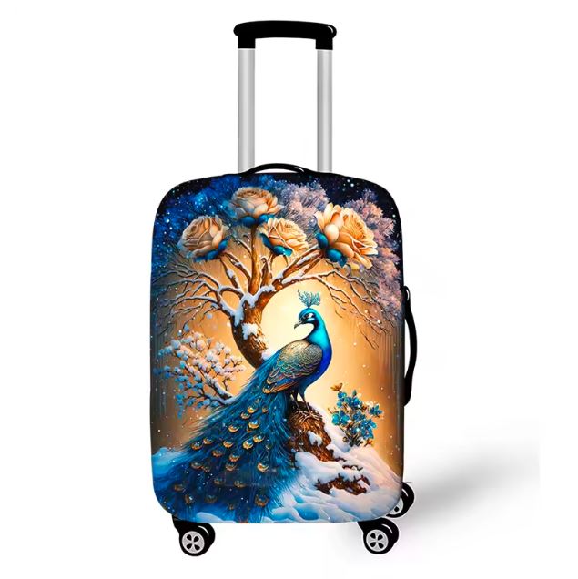 vibrant peacock feather luggage bag cover