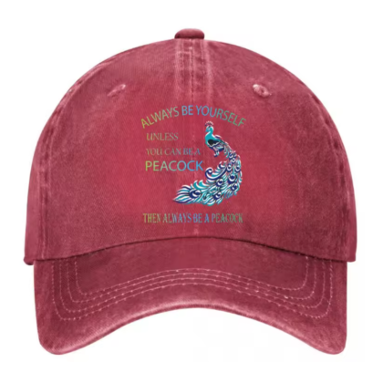 red peacock washed baseball cap