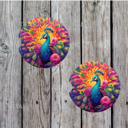 Colorful Peacock Round Ceramic Car Coasters