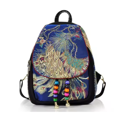 Peacock Sequin Embroidered Canvas Backpack